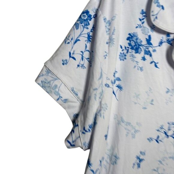 Loft Pajama Top Women's XL Blue Floral Button Up Collared Short Sleeve - Picture 4 of 9